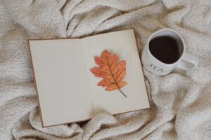 image of a book with a cup of tea